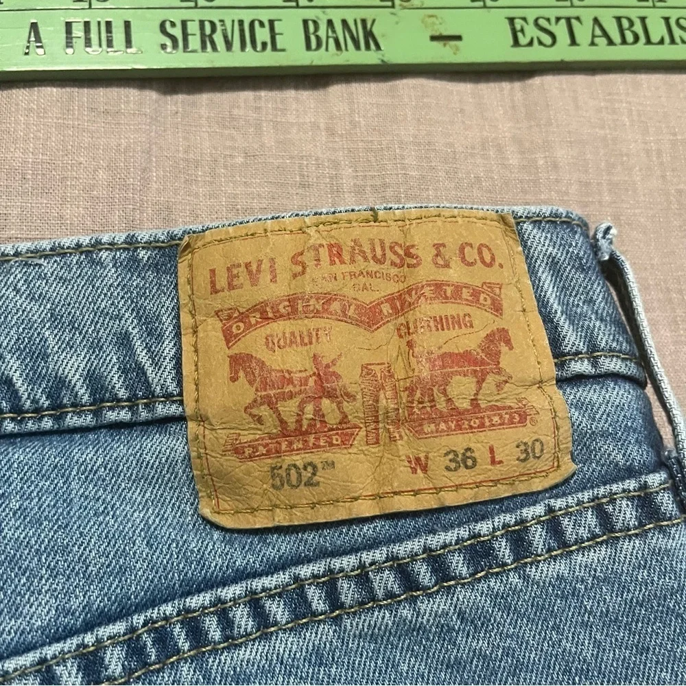 Levi's 502 Blue Straight Leg Jeans Classic Wash Denim workwear size 36 relaxed